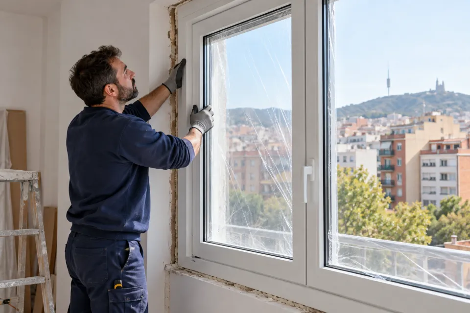 Montaje de una ventana de aluminio con rotura de puente térmico en un piso reformado