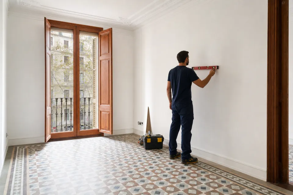 Piso del Eixample reformado con suelo hidráulico y carpintería de madera restaurada